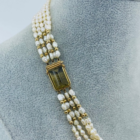 Freshwater Pearl Necklace: Knotted Silk, 14kt Gold Filled  14 kt silk hand knotted freshwater pearl necklace